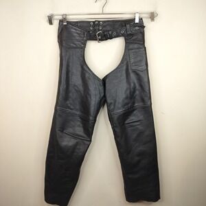 Interstate Leather Motorcycle Chaps XL (34-42) Belted Buckle Side Zip Biker